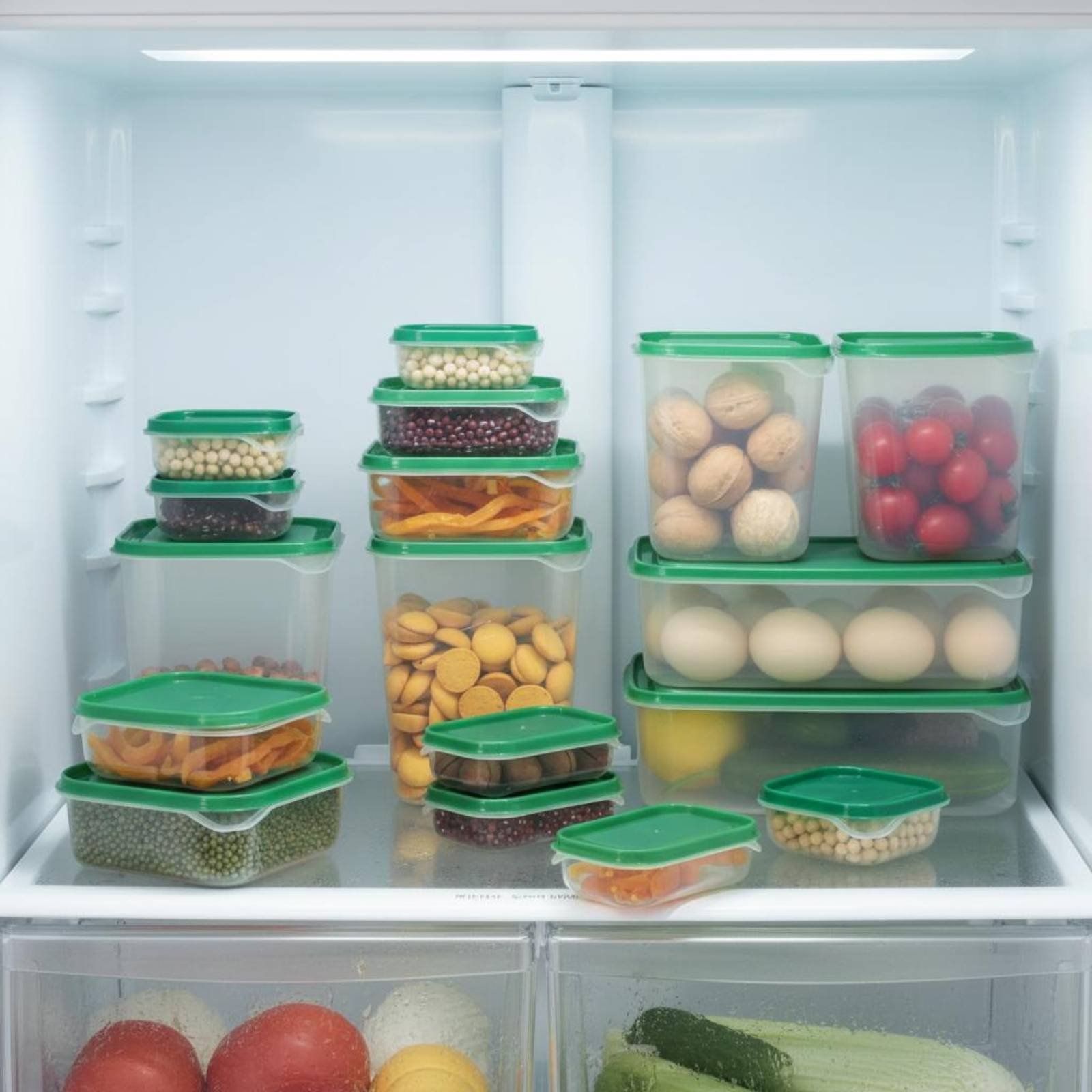 Food Storage Containers Plastic Box - ชุดกล่องเก็บอาหารในตู้เย็น 17 ชิ้น กล่องพลาสติกกันรั่วซึมพร้อมฝาปิด ชุดกล่องถนอมอาหารสุญญากาศ ใช้ซ้ำได้สำหรับตู้เย็น