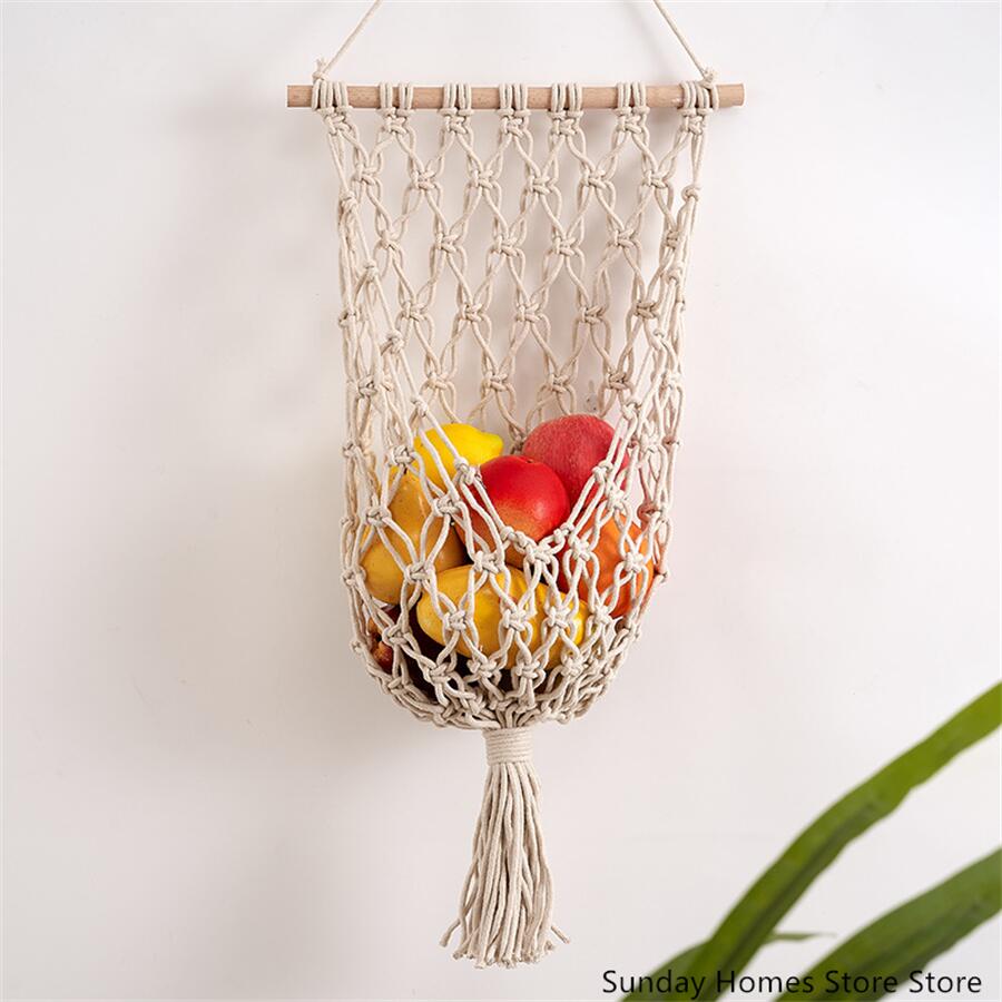 Food Storage Kitchen Cabinet - ที่ใส่ที่แขวนผนังตะกร้าใส่ผลไม้ macrame ตู้ครัวภาชนะใส่ผักกล้วย