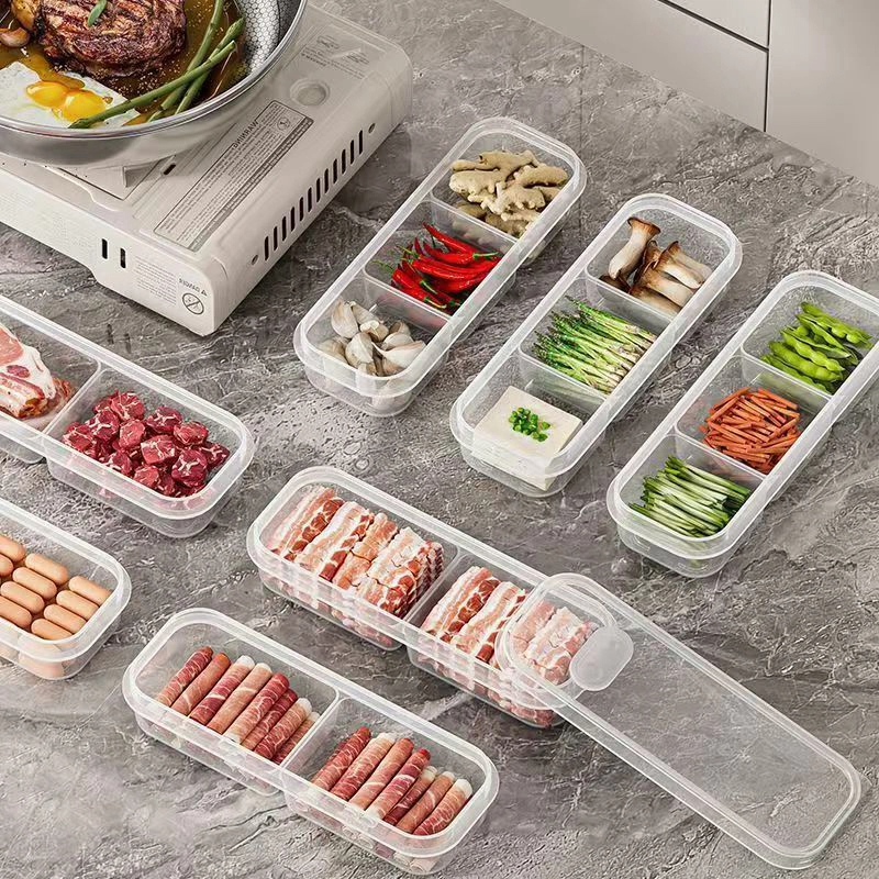 Food Storage Containers Plastic Box - กล่องเก็บอาหารสด; กล่องจัดระเบียบผักและเครื่องเทศสำหรับติดตั้งบริเวณประตูตู้เย็นด้านข้าง