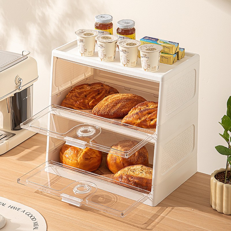 Food Storage Kitchen Cabinet - กล่องเก็บขนมปังแบบหลายชั้นพร้อมซีลกันฝุ่นแบบสุญญากาศ - ตู้จัดระเบียบอาหารสำหรับห้องครัวและห้องเก็บของ
