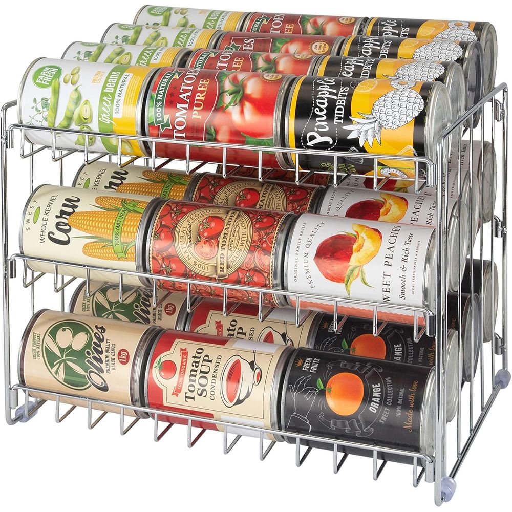 Food Storage In Cabinets - ที่จัดกระป๋อง 3 ชั้น | ชั้นวางอาหารกระป๋องเหล็กโครเมียม |