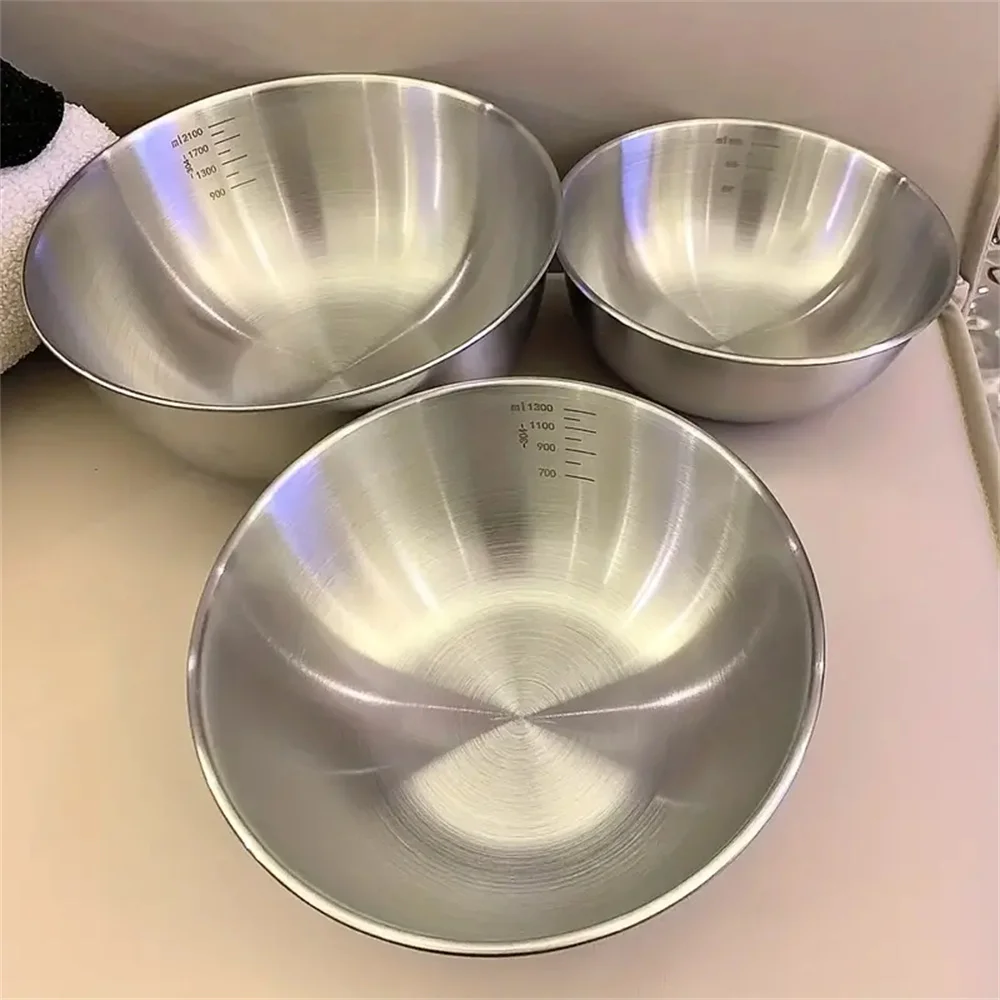 Food Storage In Stainless Steel - ชุดชามสแตนเลส 1-3 ใบ พร้อมสเกลวัด สำหรับทำอาหาร อบขนม