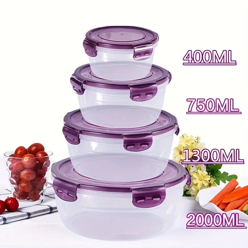 Food Storage Containers Plastic Box - ภาชนะเก็บอาหารพลาสติก 4 ชิ้น กล่องอาหารกลางวัน เหมาะสำหรับโรงอาหาร แคมป์ปิ้ง