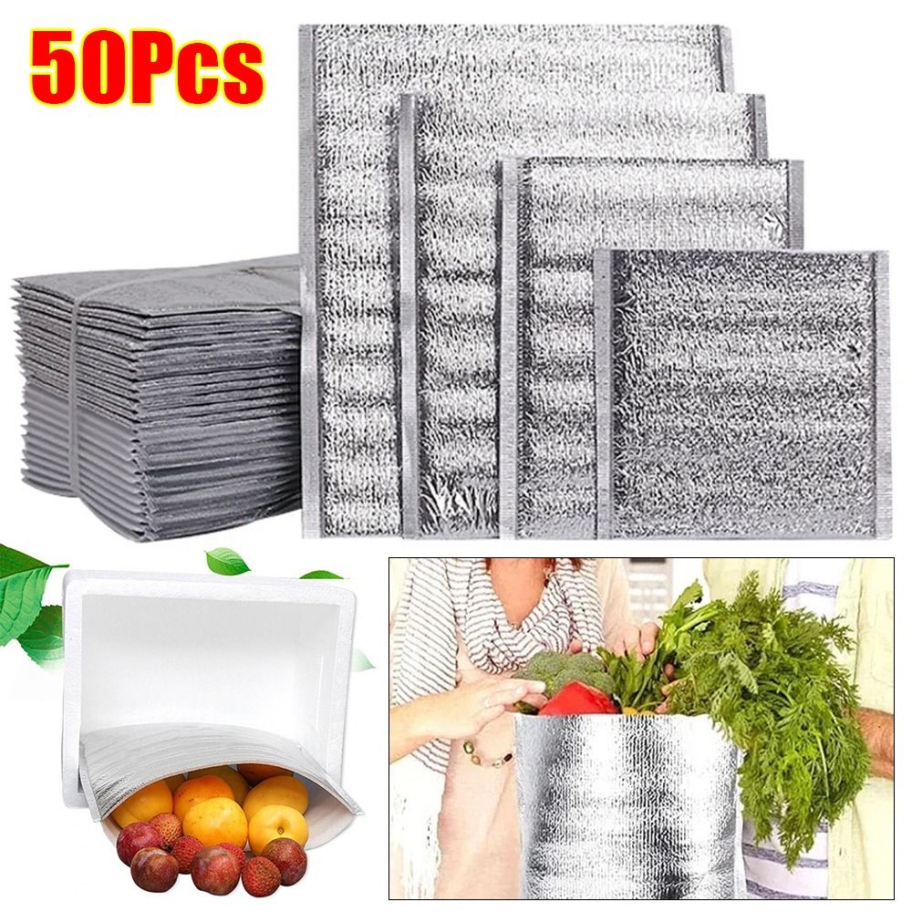 Food Storage Keep Warm - ถุงฟอยล์อลูมิเนียมเก็บความร้อน/เย็นแบบพับได้ 50 ชิ้น/แพ็ค สำหรับส่งอาหาร เครื่องดื่ม และเก็บรักษาอุณหภูมิ