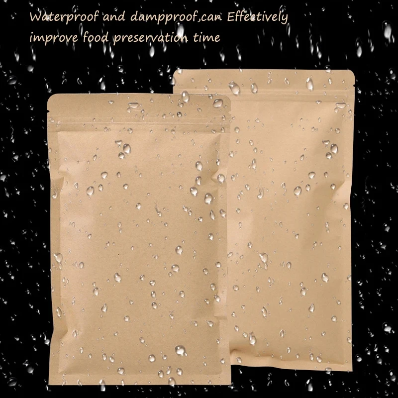 Food Storage Bag - 100PCS กระดาษคราฟท์สีน้ำตาลซิปล็อคกระเป๋าแบบใช้ซ้ำได้ถุงกันความชื้นสำหรับสมุนไพรลูกอมถุงเก็บอาหาร