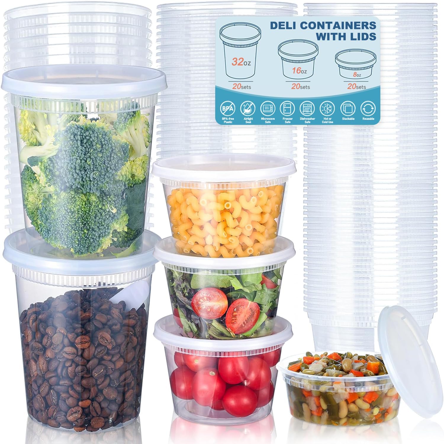 Food Storage Order - 24 ชิ้น Deli ภาชนะเก็บอาหารพร้อมฝาปิด, ภาชนะเก็บอาหารพลาสติก 8