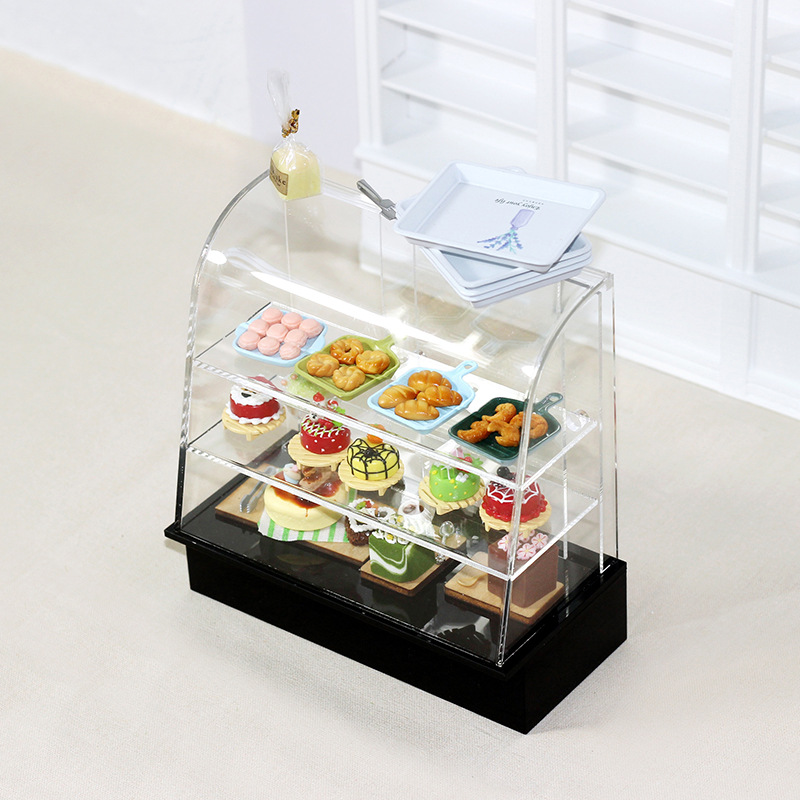 Food Storage In Cabinets - 1/12 1/6ขนาดจิ๋วสำหรับบ้านตุ๊กตาอาหารเบเกอรี่ร้านค้าตู้โชว์เค้กตู้เบเกอรี่ตู้โชว์เบเกอรี่