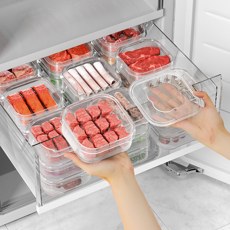 Food Storage Containers Plastic Box - กล่องเก็บอาหารแช่แข็งเกรดอาหาร กล่องพลาสติกแบ่งช่องเก็บอาหาร ปิดสนิท ใช้ในตู้เย็น สำหรับจัดระเบียบเนื้อสัตว์ กล่องเก็บรักษาความสด