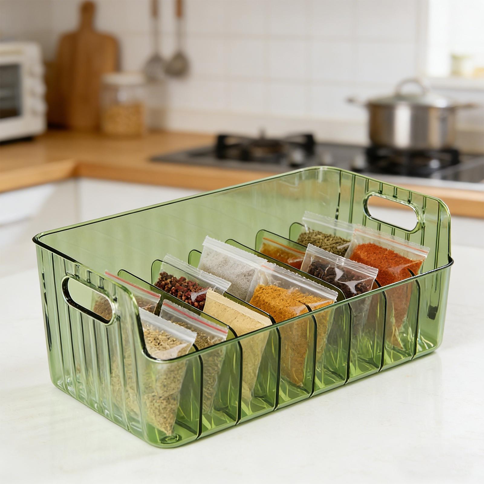 Food Storage In Cabinets - ชั้นวางเครื่องเทศแบบใส กล่องเก็บเครื่องสำอางและอาหารแบบแบ่งช่อง ชั้นวางเครื่องเทศบนเคาน์เตอร์ ตู้เก็บของในครัว ตู้จัดระเบียบในครัว ความจุขนาดใหญ่