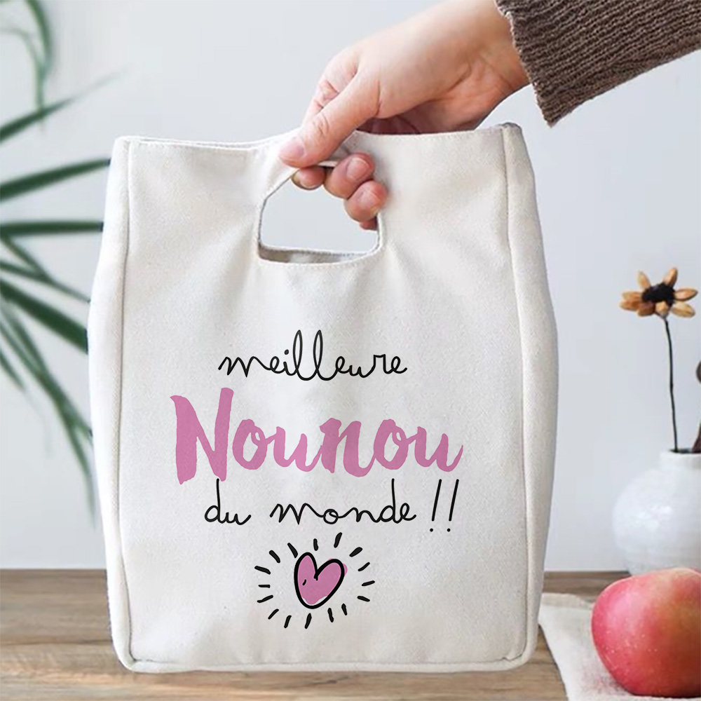 Best Food Storage - Best Nanny in The World พิมพ์ถุงอาหารกลางวันแบบพกพาฉนวนผ้าใบ