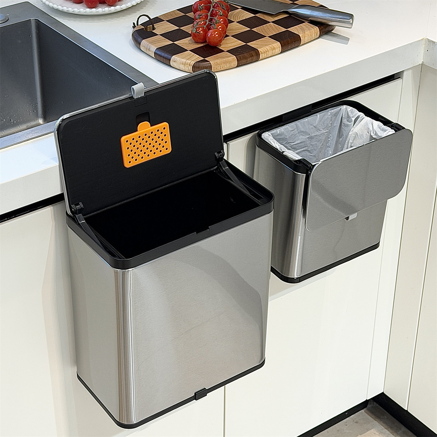 Food Storage Kitchen Cabinet - ถังขยะสแตนเลสแบบแขวนติดตู้ครัว ถังขยะติดผนังสำหรับใส่เศษอาหารในครัวเรือน