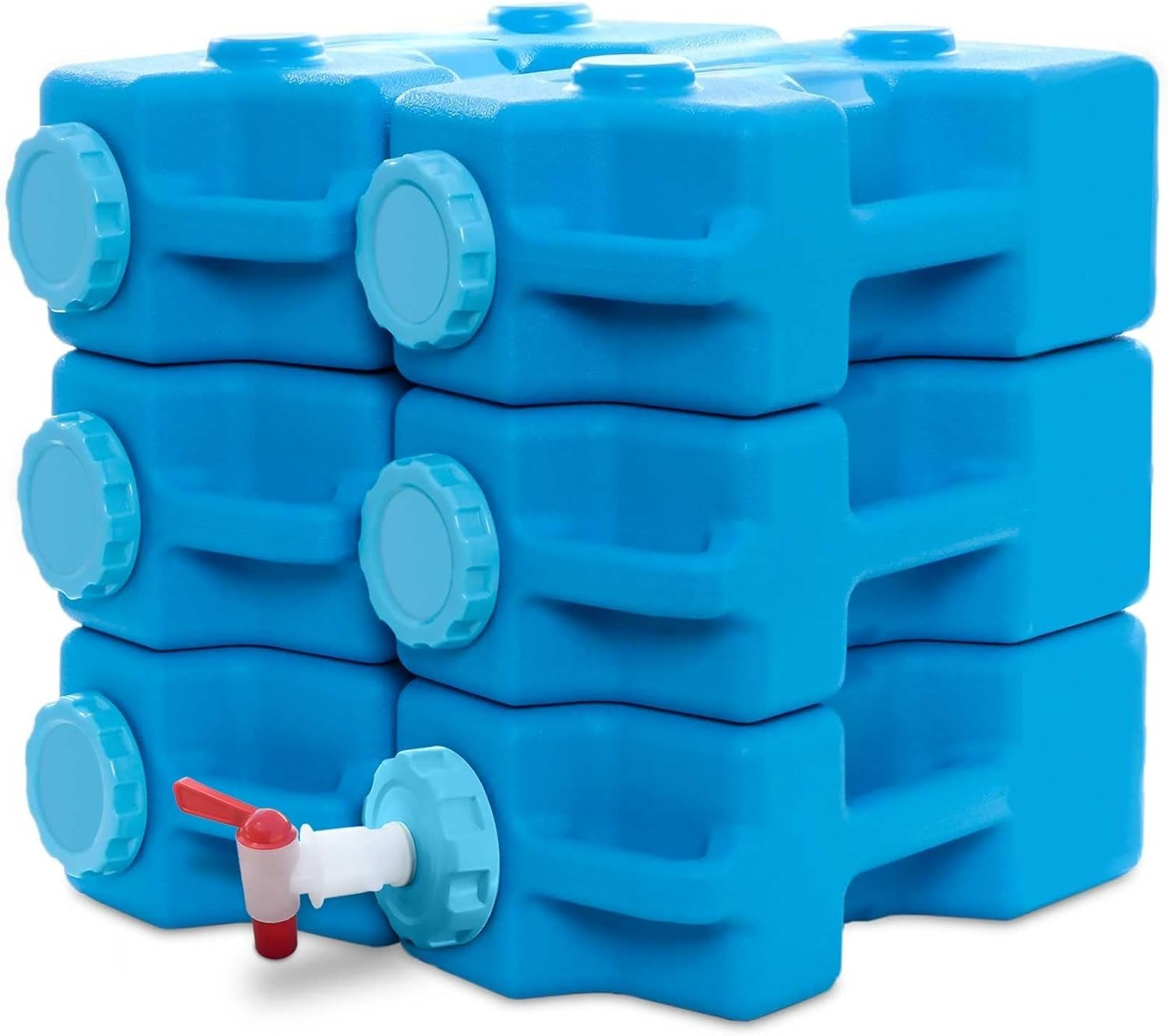 Food Storage Emergency Preparedness - ภาชนะเก็บน้ำสีน้ำเงินขนาด 3 แกลลอน แบบซ้อนกันได้ 6 ชิ้น