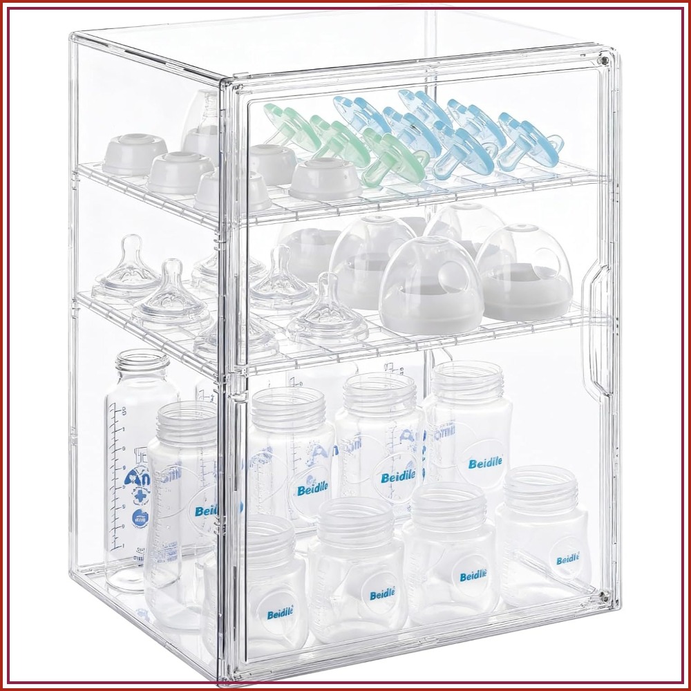 Food Storage Moms - ที่จัดขวดนมอะคริลิคใส 3 ชั้น สำหรับวางบนเคาน์เตอร์และในครัว - ที่เก็บจุกนม