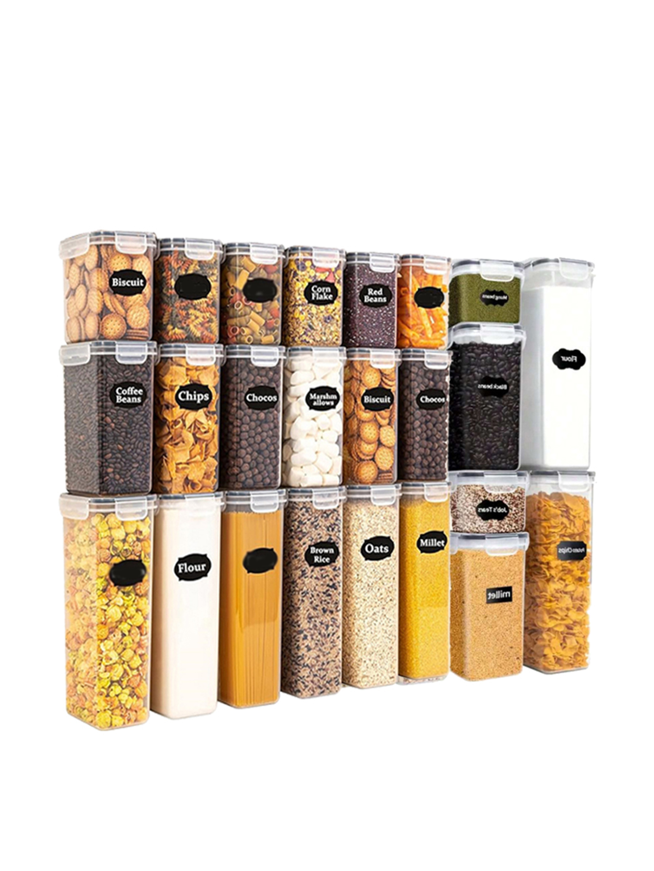 Food Storage Order - 12 ชิ้น, ภาชนะเก็บอาหารสุญญากาศพร้อมฝาปิดและฉลาก, ภาชนะเก็บอาหารพลาสติกสำหรับครัว, โถเก็บของแห้งสำหรับแป้ง, น้ำตาล