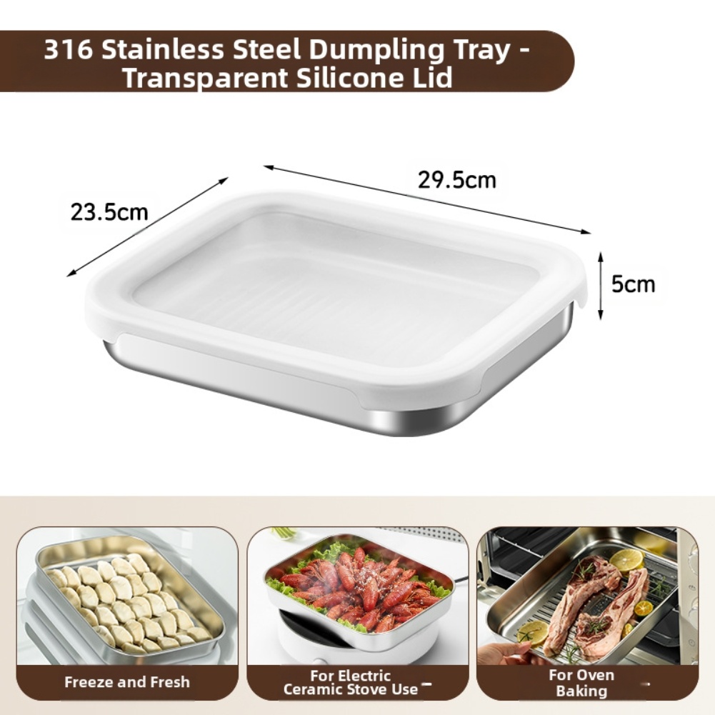Food Storage In Stainless Steel - กล่องเก็บอาหารสแตนเลสพร้อมฝาซิลิโคน 316 กล่องเก็บความสดทรงสี่เหลี่ยม กล่องใส่ผัก กล่องใส่เกี๊ยว