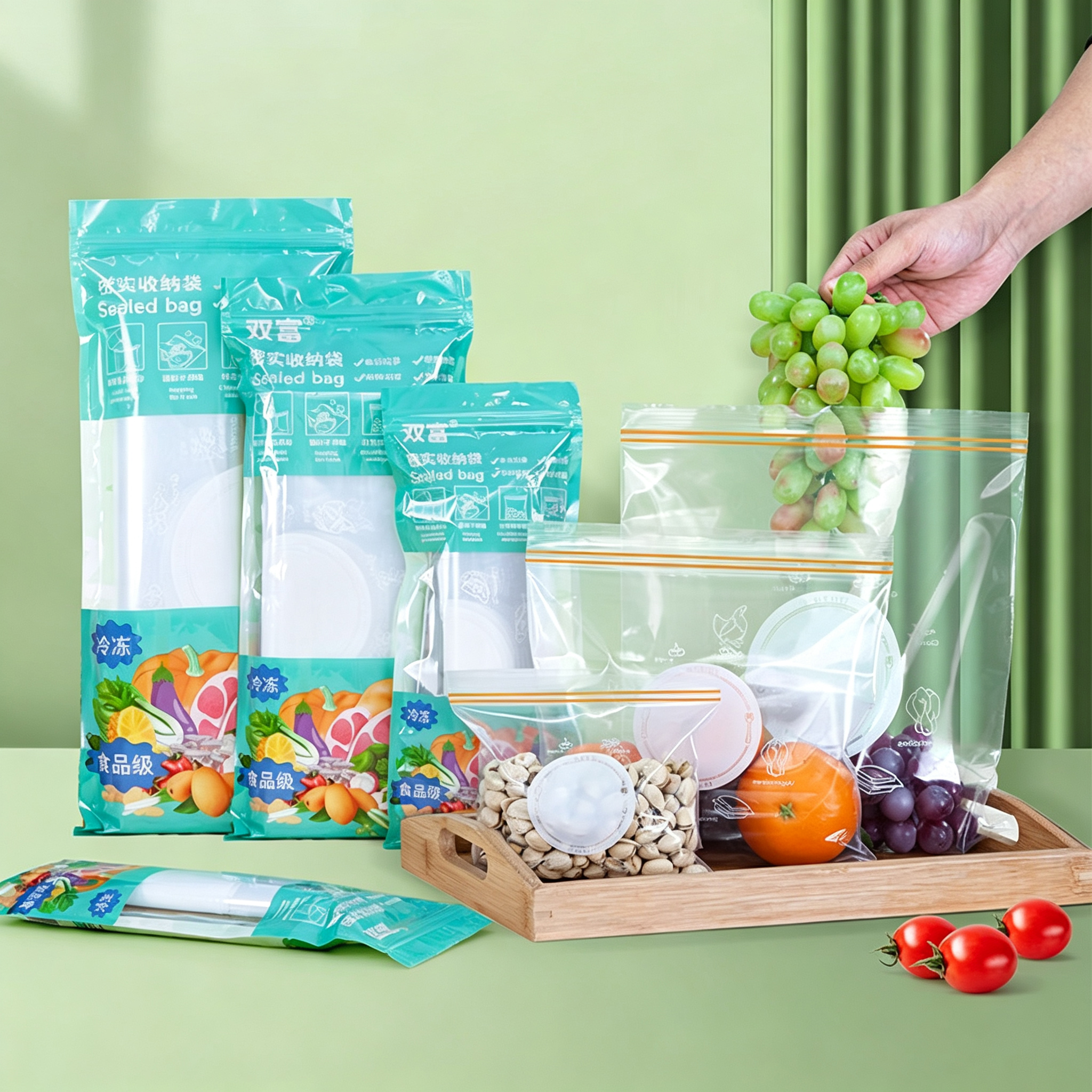 Food Storage Bag - ถุงซีลแบบซิปคู่, ถุงเก็บอาหารพลาสติกเกรดอาหาร, ใช้ซ้ำได้สำหรับผลไม้, ถั่ว, ผักเพื่อรักษาความสดของอาหาร