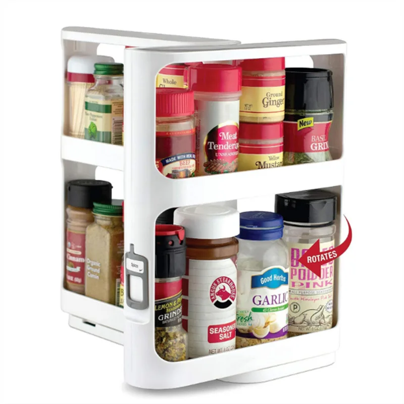 Food Storage In Cabinets - ชั้นวางแบบหมุนได้หลายชั้น, ตู้เก็บของ, ชั้นเก็บอาหาร, ชั้นวางเครื่องเทศแบบหมุนได้แบบดึงออก, ชั้นวางเครื่องเทศ