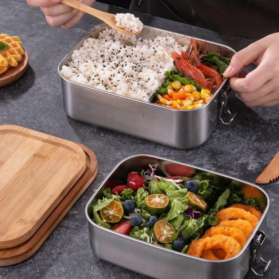 กล่องข้าวกลางวันฝาปิดทำจากไม้ไ - Food Storage In Stainless Steel บทวิจารณ์และราคา