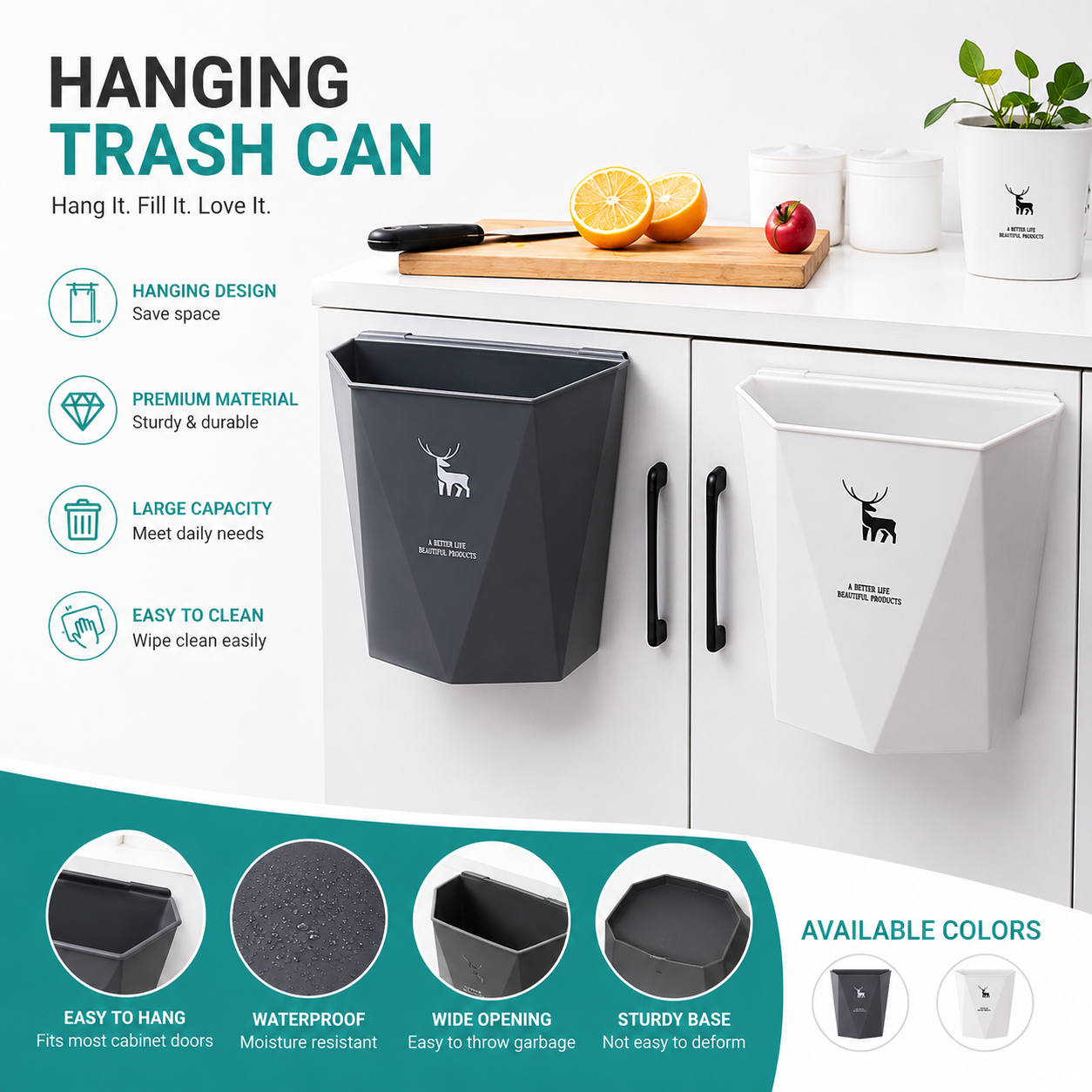 ถังขยะติดผนังสไตล์นอร์ดิกสำหรั - Food Storage Kitchen Cabinet บทวิจารณ์และราคา