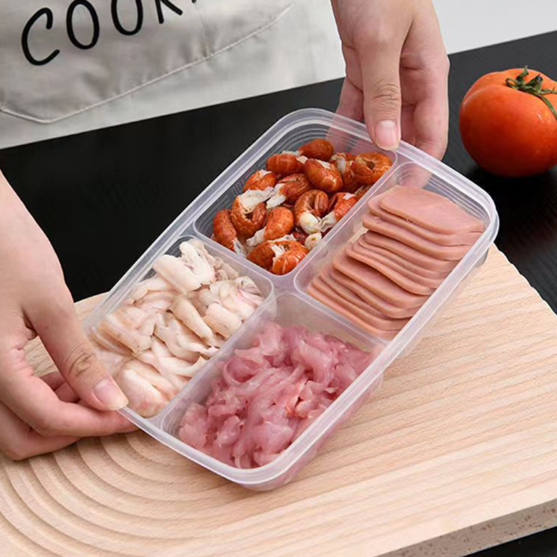 ใหม่【กล่องเก็บของพลาสติก 4 ช่อ - Food Storage Containers Plastic Box บทวิจารณ์และราคา